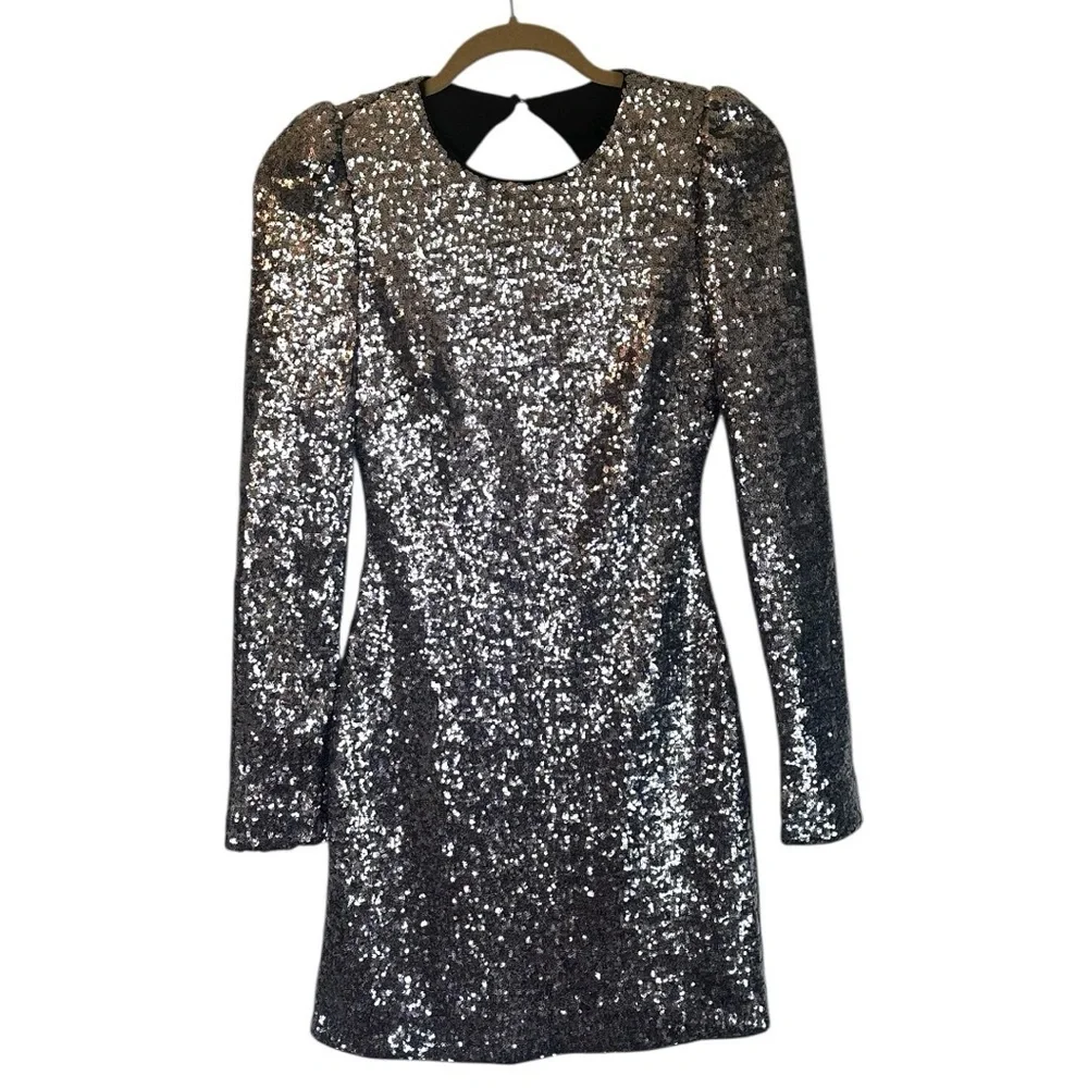 NWT Rachel Zoe Silver Sequin Karlee Backless Long-Sleeve Mini Dress- Size 2 - Picture 6 of 12
